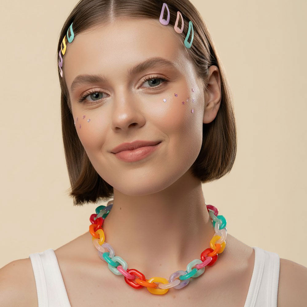 Madeline Love Multi Chunky Resin Chain Link Statement Necklace - Necklaces