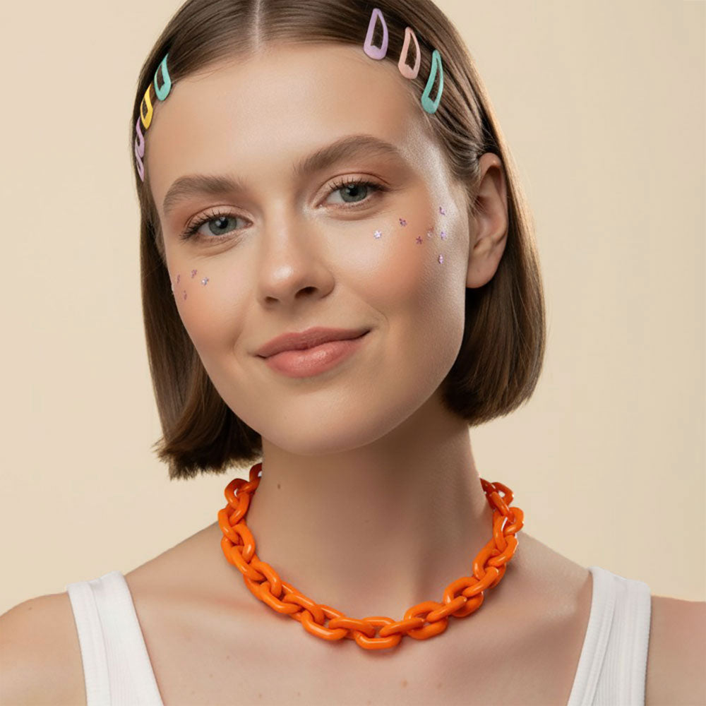 Madeline Love Orange Chunky Resin Chain Link Statement Necklace - Necklaces
