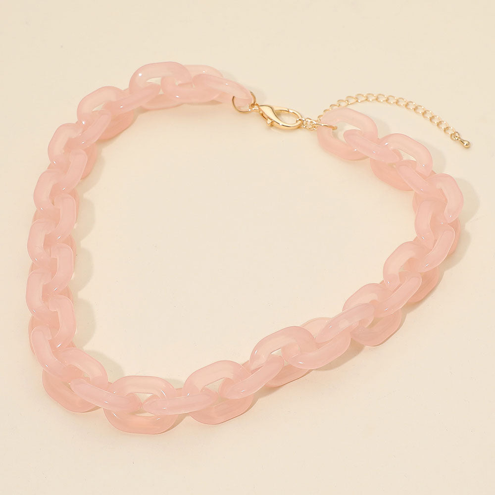 Madeline Love Pink Chunky Resin Chain Link Statement Necklace - Necklaces