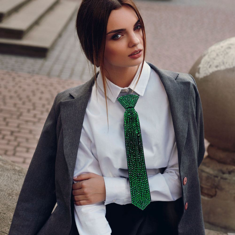Madeline Love Black, Green Bling Studded Statement Tie Necklace - Necklaces