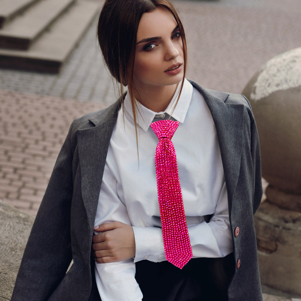 Madeline Love Fuchsia Bling Studded Statement Tie Necklace - Necklaces