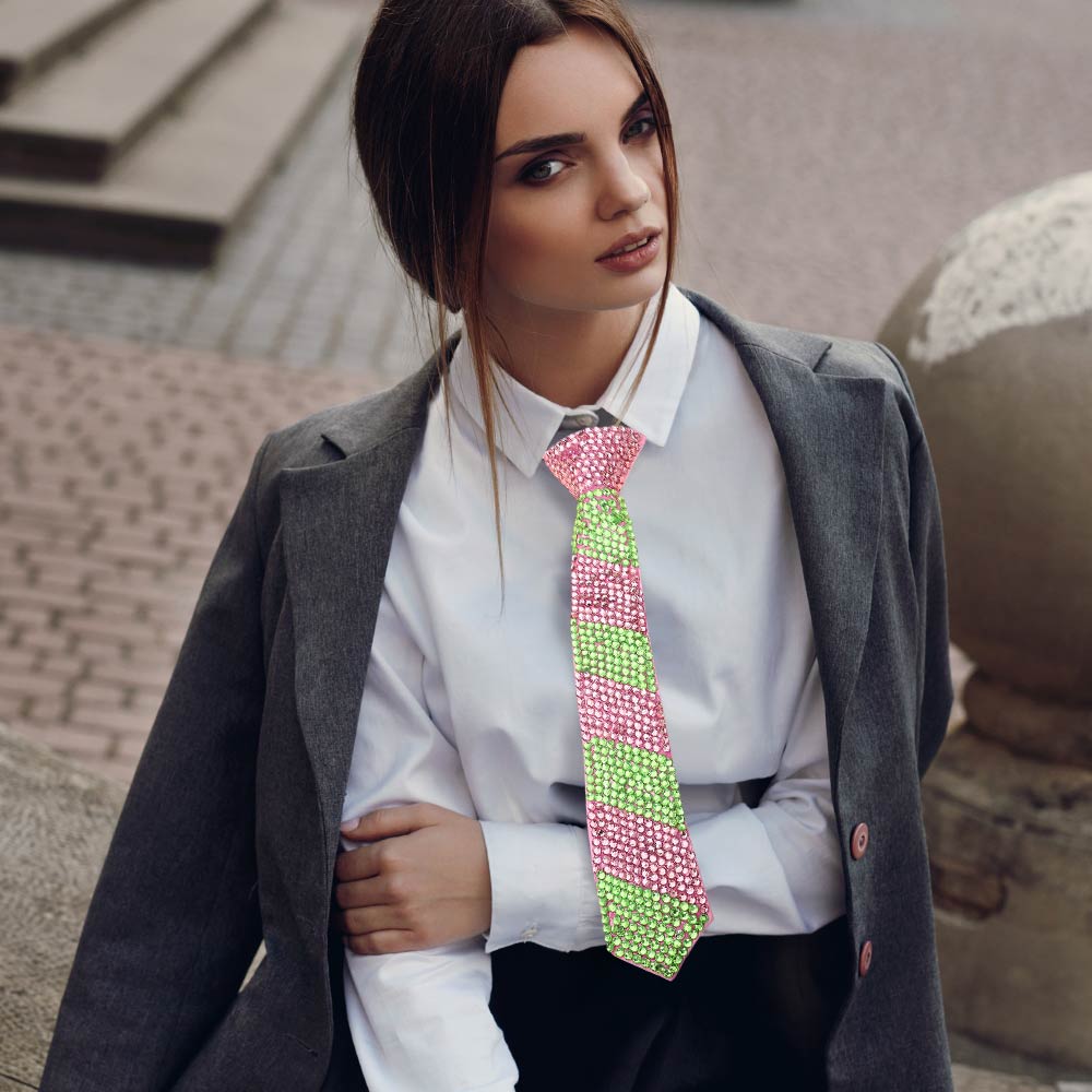 Madeline Love Pink&Green Bling Studded Statement Tie Necklace - Necklaces
