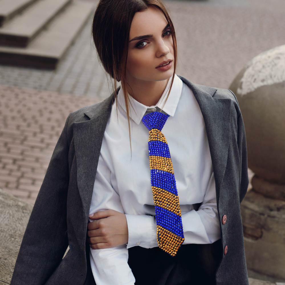 Madeline Love Gold, Royal Blue Bling Studded Statement Tie Necklace - Necklaces