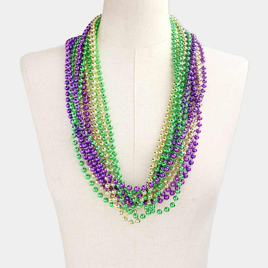 Multi 12PCS - Assorted Color Mardi Gras Beaded Necklaces