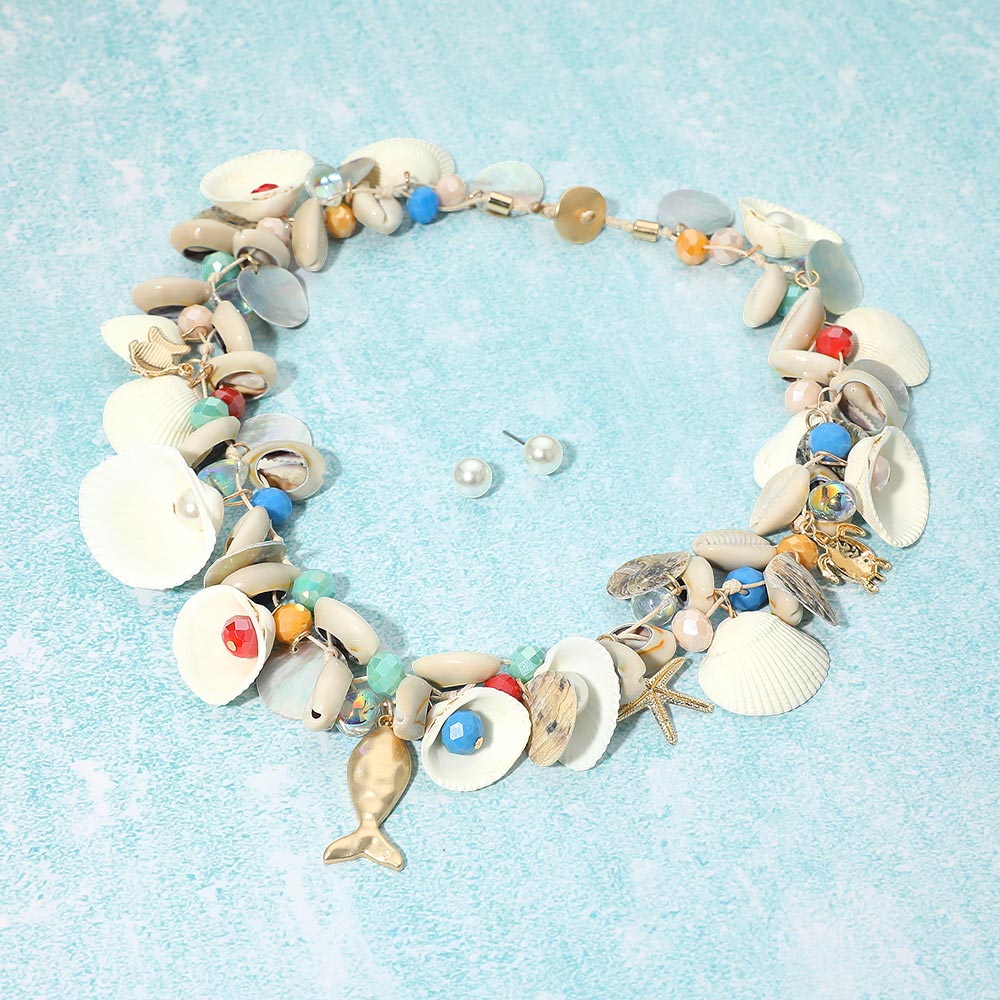 Madeline Love Multi Chunky Coastal Charm Shell Beaded Statement Necklace - Necklaces