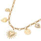 Madeline Love Pink, Worn Gold Vintage Inspired Heart Flower Charm Station Necklace - Necklaces - desc