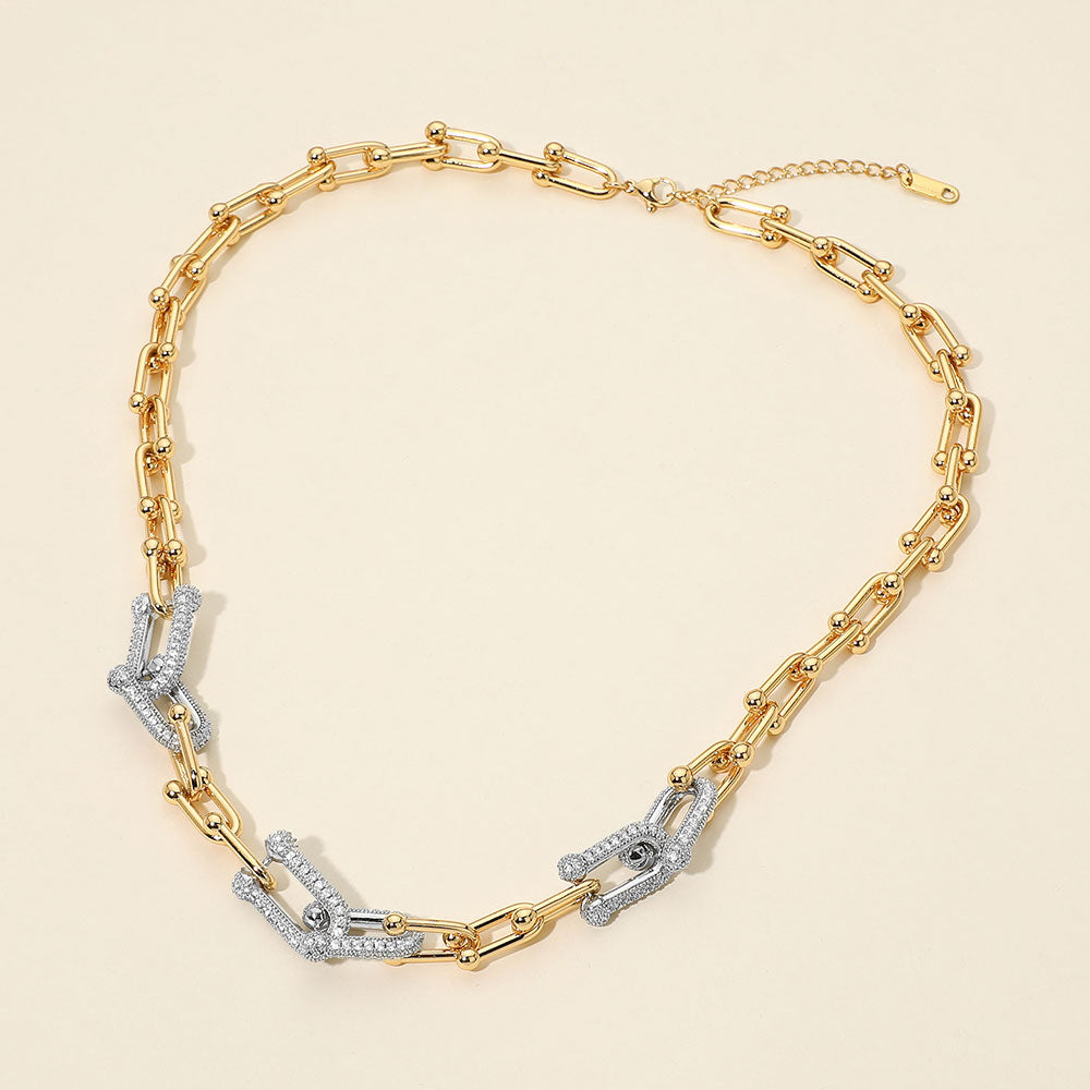 Madeline Love Gold Stainless Steel CZ Pave Industrial Link Chunky Chain Necklace