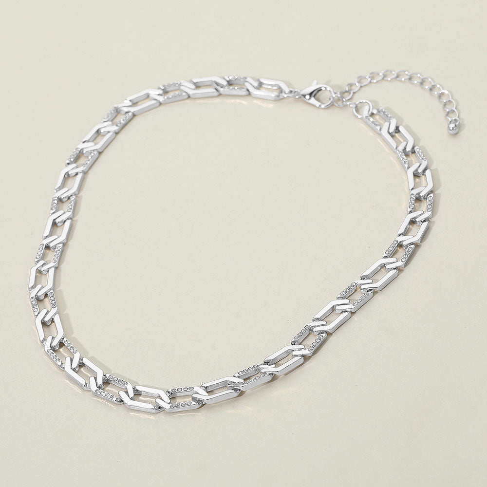 Madeline Love Clear, Rhodium Silver Dipped Stone Paved Geometric Link Chain Necklace