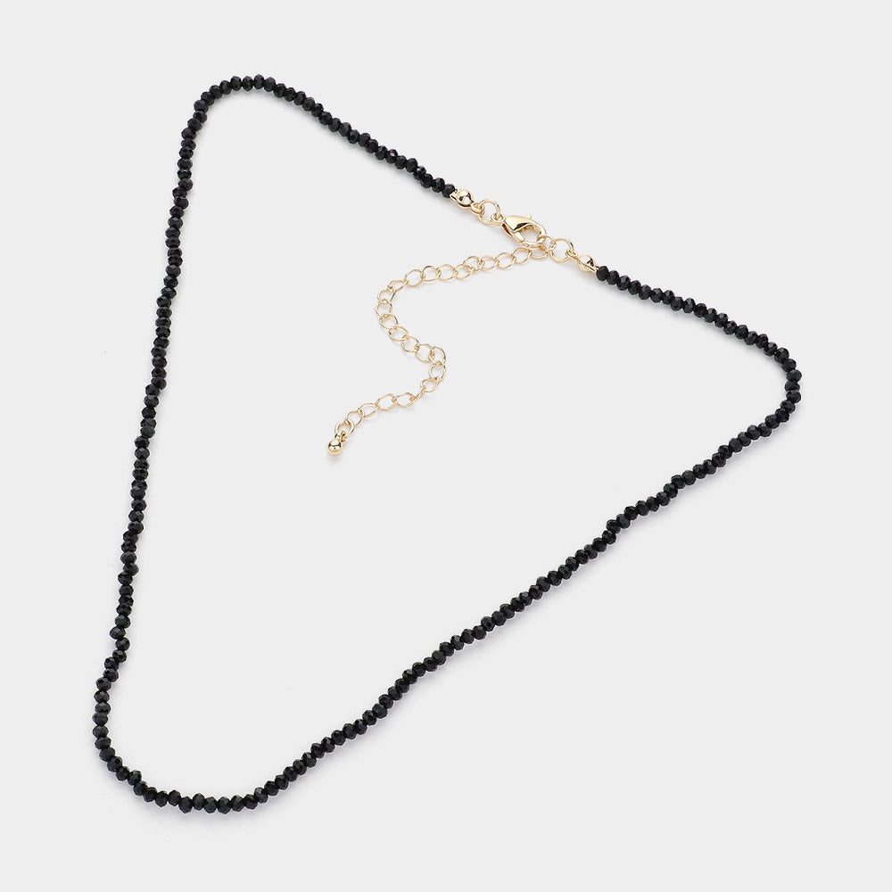 Madeline Love Black, Gold Faceted Beaded Necklace - Necklaces - desc
