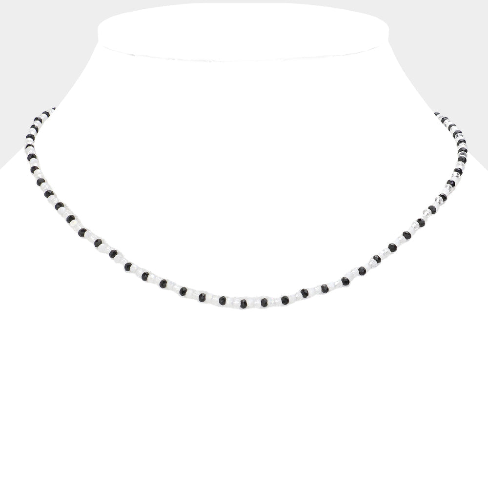 Madeline Love Black, Gold, White Faceted Beaded Necklace - Necklaces