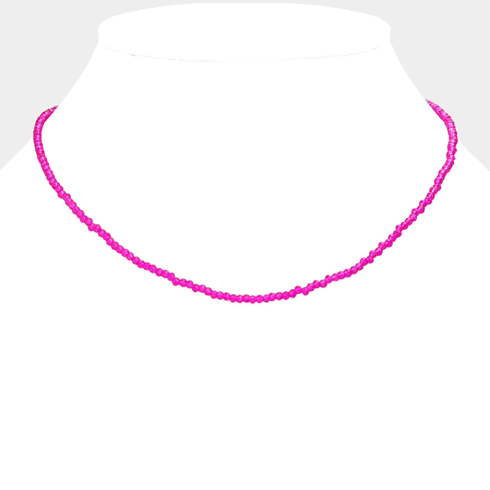 Madeline Love Fuchsia, Gold Faceted Beaded Necklace - Necklaces