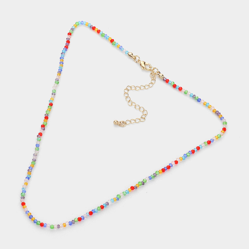 Madeline Love Gold, Multi Faceted Beaded Necklace - Necklaces - desc