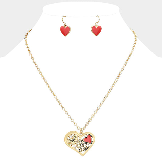 Madeline Love Gold, Red Heart Collage Pendant Necklace - Necklaces