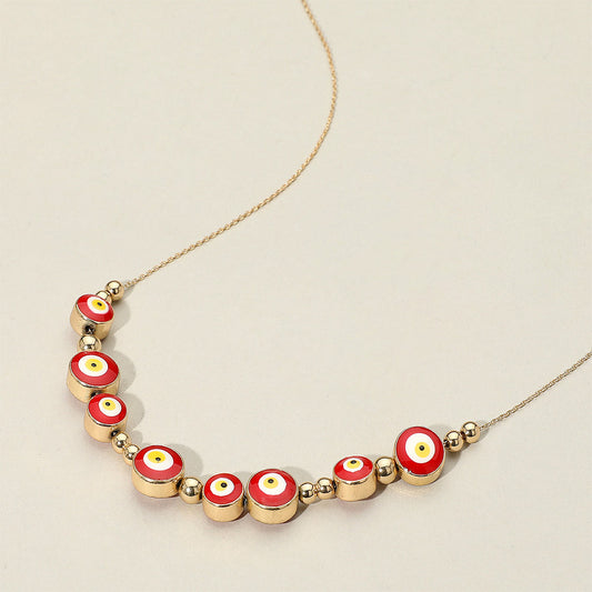 Gold, Red Evil Eye Metal Ball Necklace