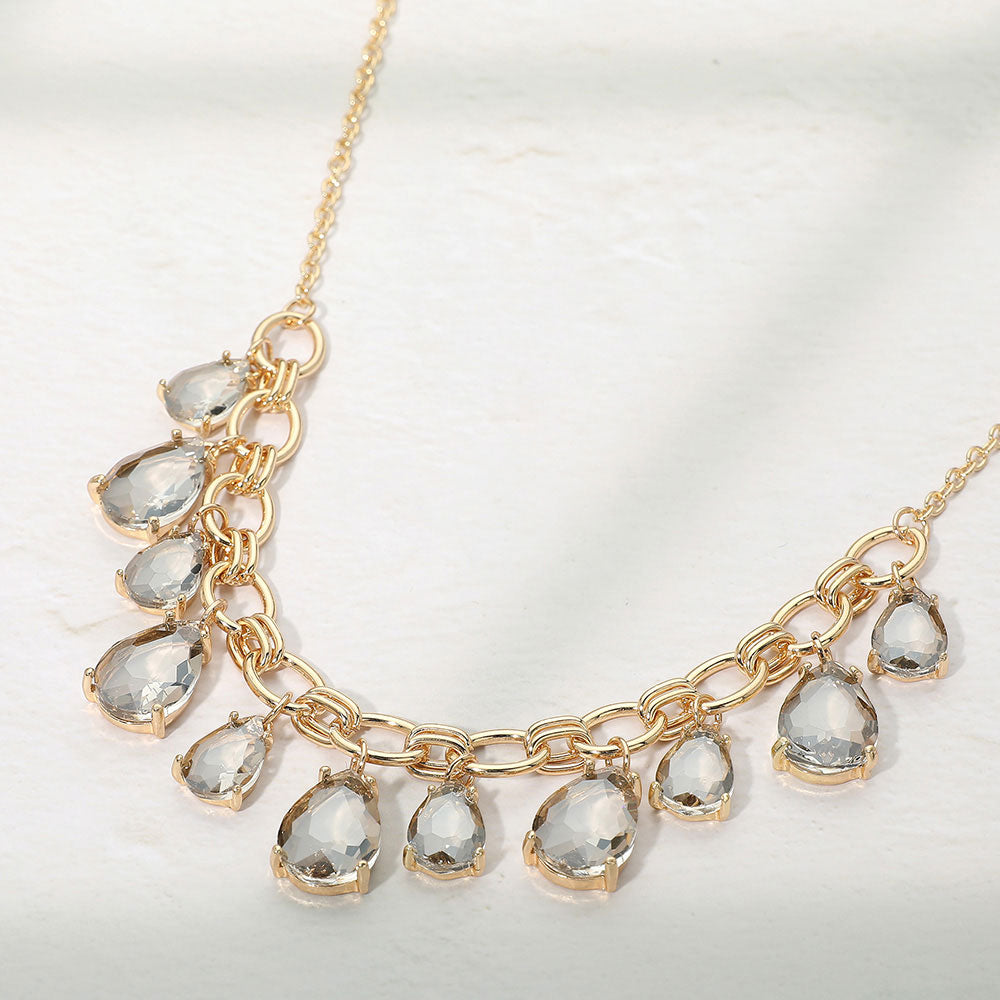 Madeline Love AB, Black Diamond Cushion Teardrop Cluster Drop Station Necklace
