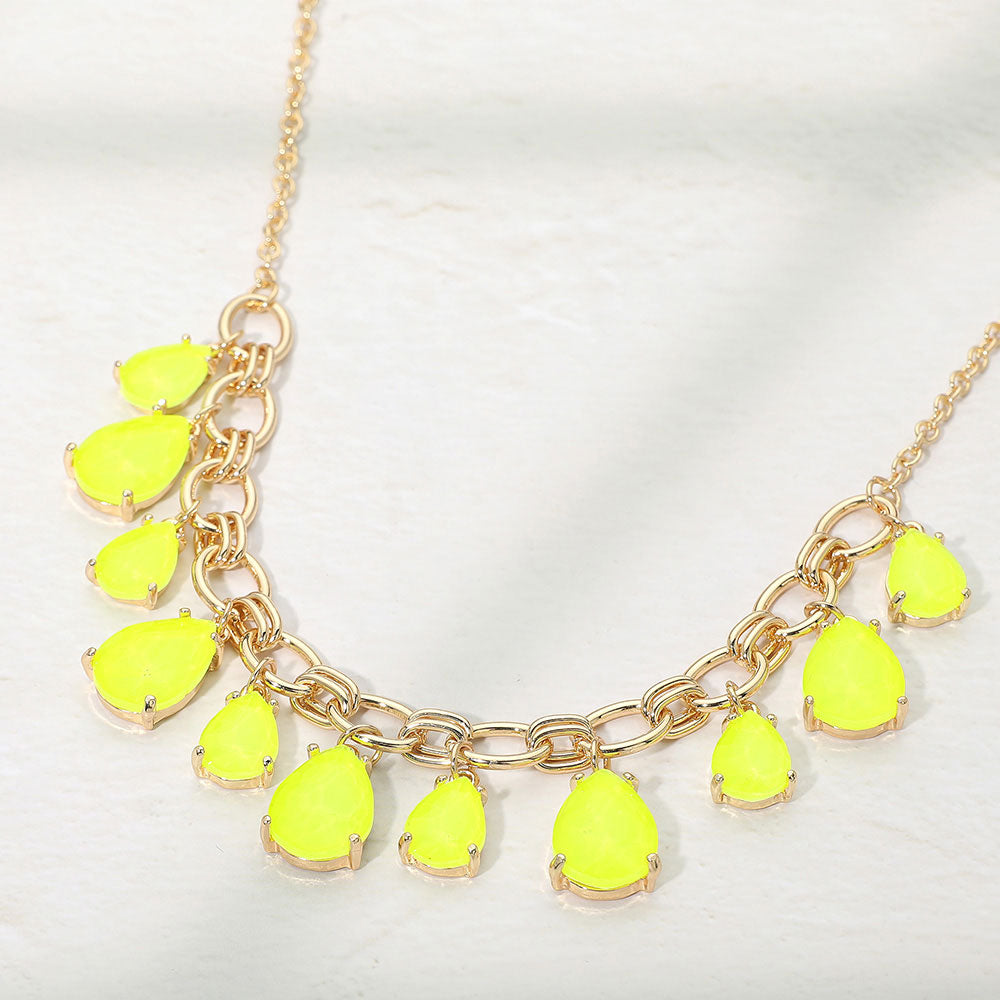 Madeline Love Neon, Yellow Cushion Teardrop Cluster Drop Station Necklace