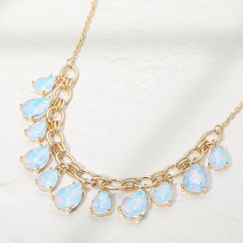 Madeline Love Blue, Opal Cushion Teardrop Cluster Drop Station Necklace