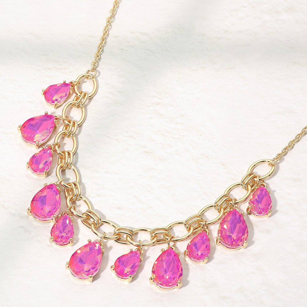Madeline Love Plum Cushion Teardrop Cluster Drop Station Necklace