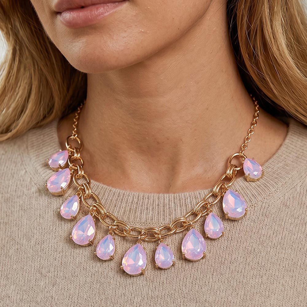 Madeline Love Lavender, Opal Cushion Teardrop Cluster Drop Station Necklace