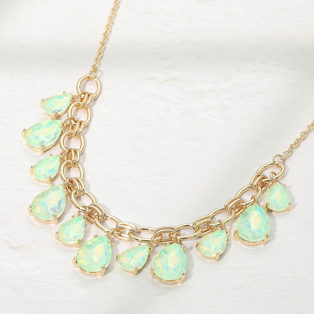Madeline Love Mint, Opal Cushion Teardrop Cluster Drop Station Necklace