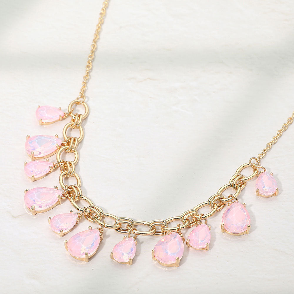 Madeline Love Opal, Pink Cushion Teardrop Cluster Drop Station Necklace