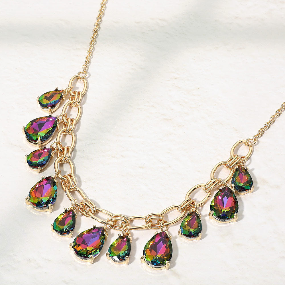 Madeline Love Vitrail Medium Cushion Teardrop Cluster Drop Station Necklace