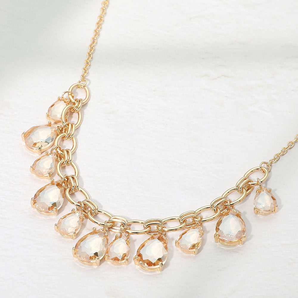 Madeline Love AB, Topaz Cushion Teardrop Cluster Drop Station Necklace