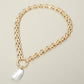 Madeline Love Cream, Gold Baroque Pearl Pearl Charm Pendant Chunky Link Chain Necklace - Necklaces - extra