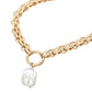 Madeline Love Cream, Worn Gold Baroque Pearl Pearl Charm Pendant Chunky Link Chain Necklace - Necklaces - desc
