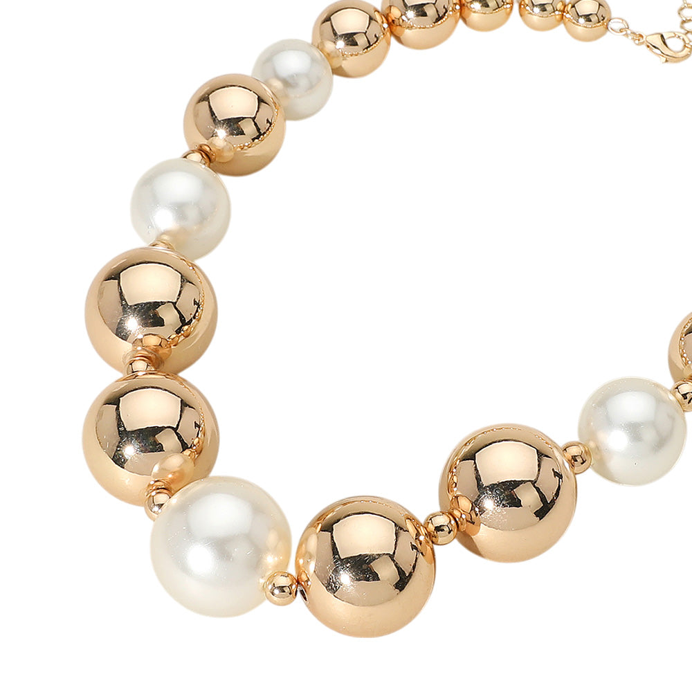 Cream Gold Chunky Metal Ball Beaded Necklace