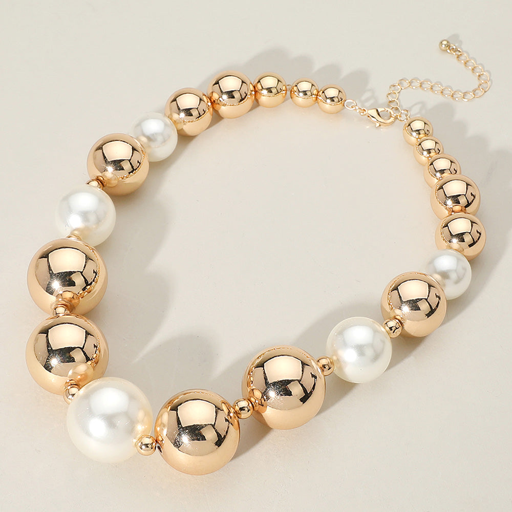 Cream Gold Chunky Metal Ball Beaded Necklace