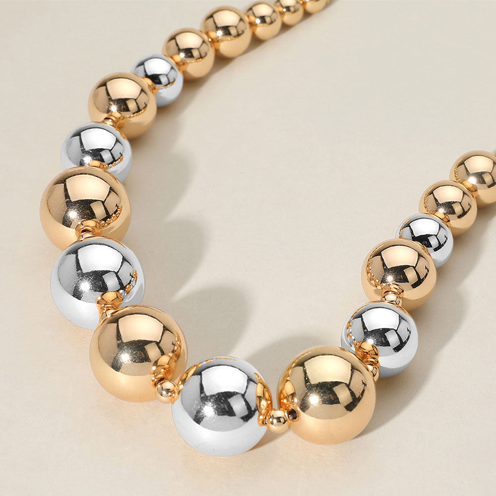 Gold Rhodium Chunky Metal Ball Beaded Necklace