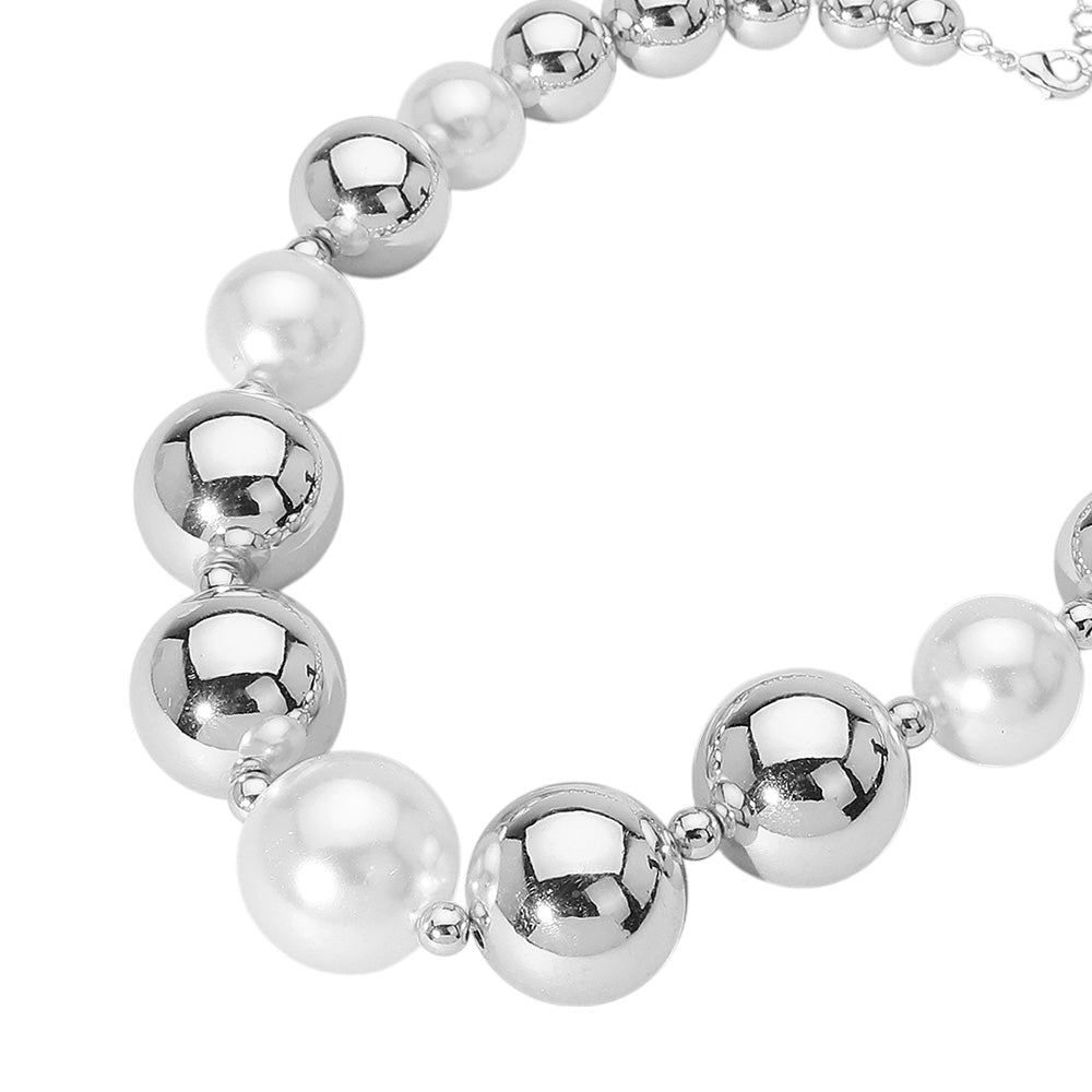 Rhodium White Chunky Metal Ball Beaded Necklace