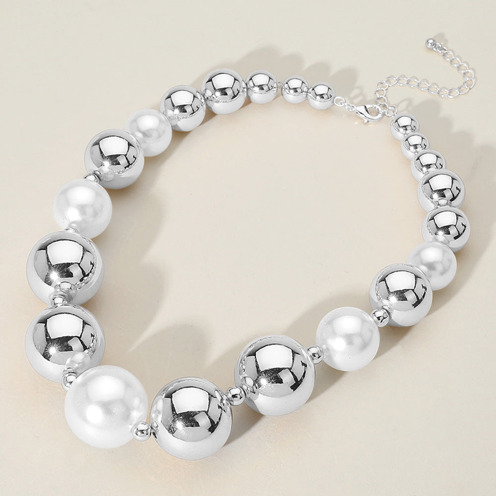 Rhodium White Chunky Metal Ball Beaded Necklace