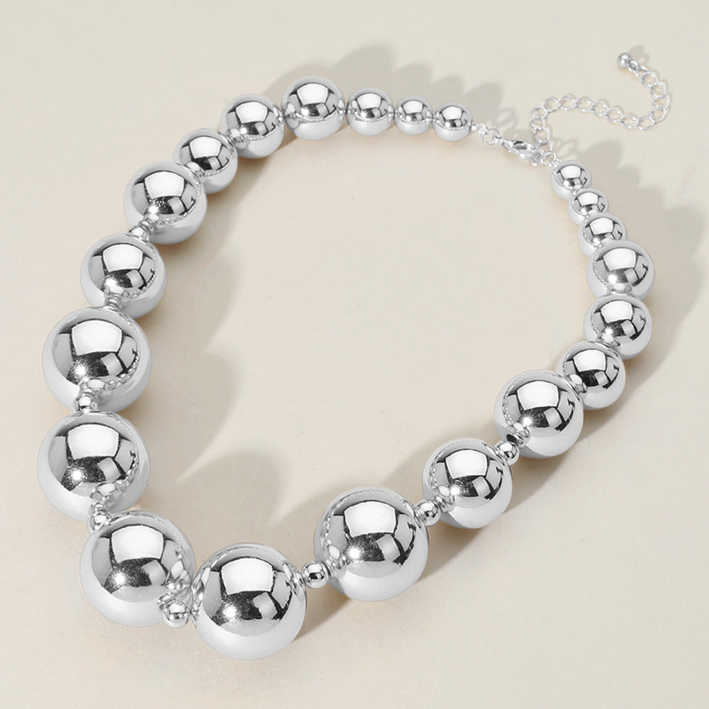 Rhodium Chunky Metal Ball Beaded Necklace