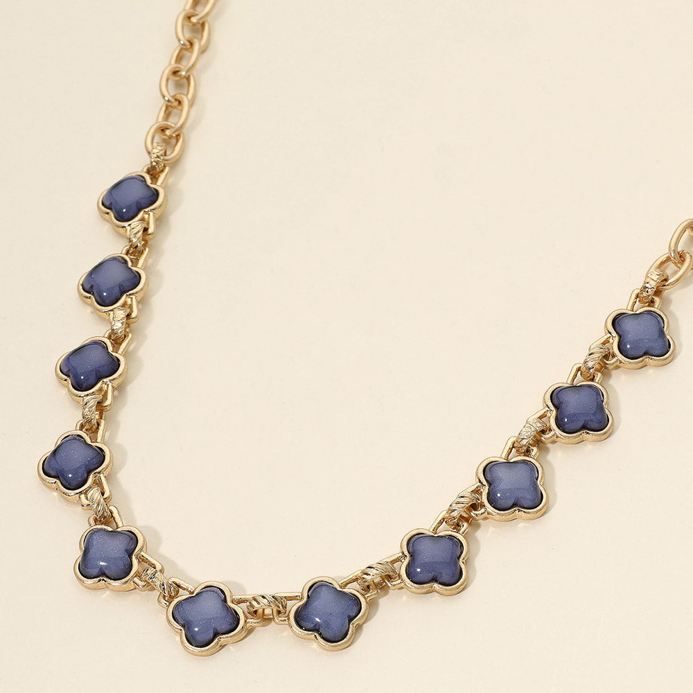 Madeline Love Montana Blue, Worn Gold Bold Quatrefoil Stone Link Necklace