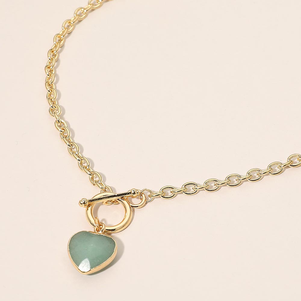 Madeline Love Gold, Mint Heart Charm Pendant Toggle Necklace - Necklaces