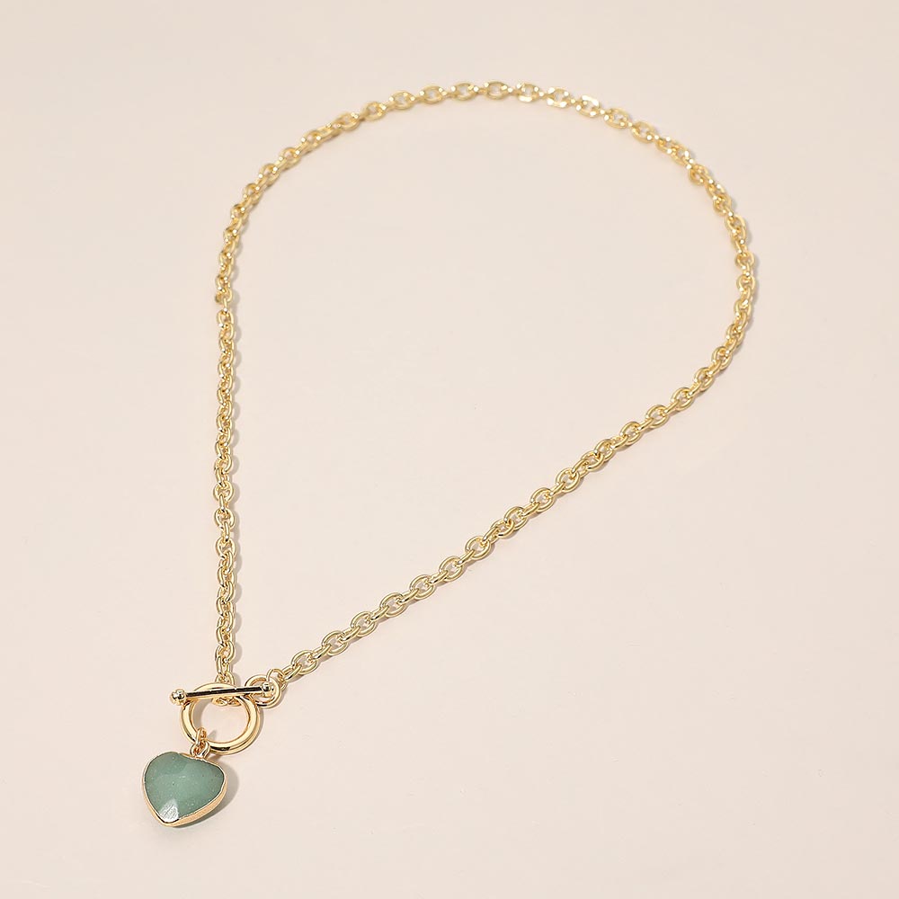 Madeline Love Gold, Mint Heart Charm Pendant Toggle Necklace - Necklaces - desc