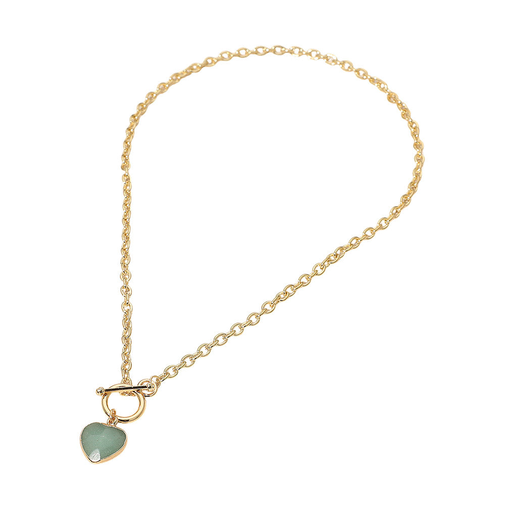 Madeline Love Gold, Mint Heart Charm Pendant Toggle Necklace - Necklaces - extra