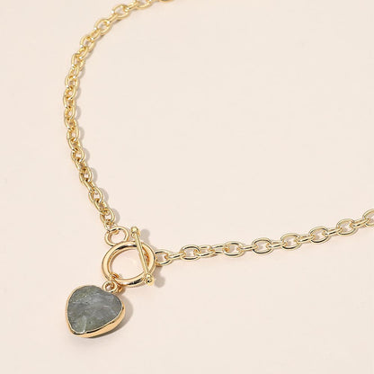Madeline Love Gold, Gray Heart Charm Pendant Toggle Necklace - Necklaces