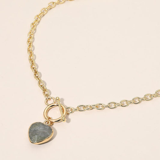 Madeline Love Gold, Gray Heart Charm Pendant Toggle Necklace - Necklaces