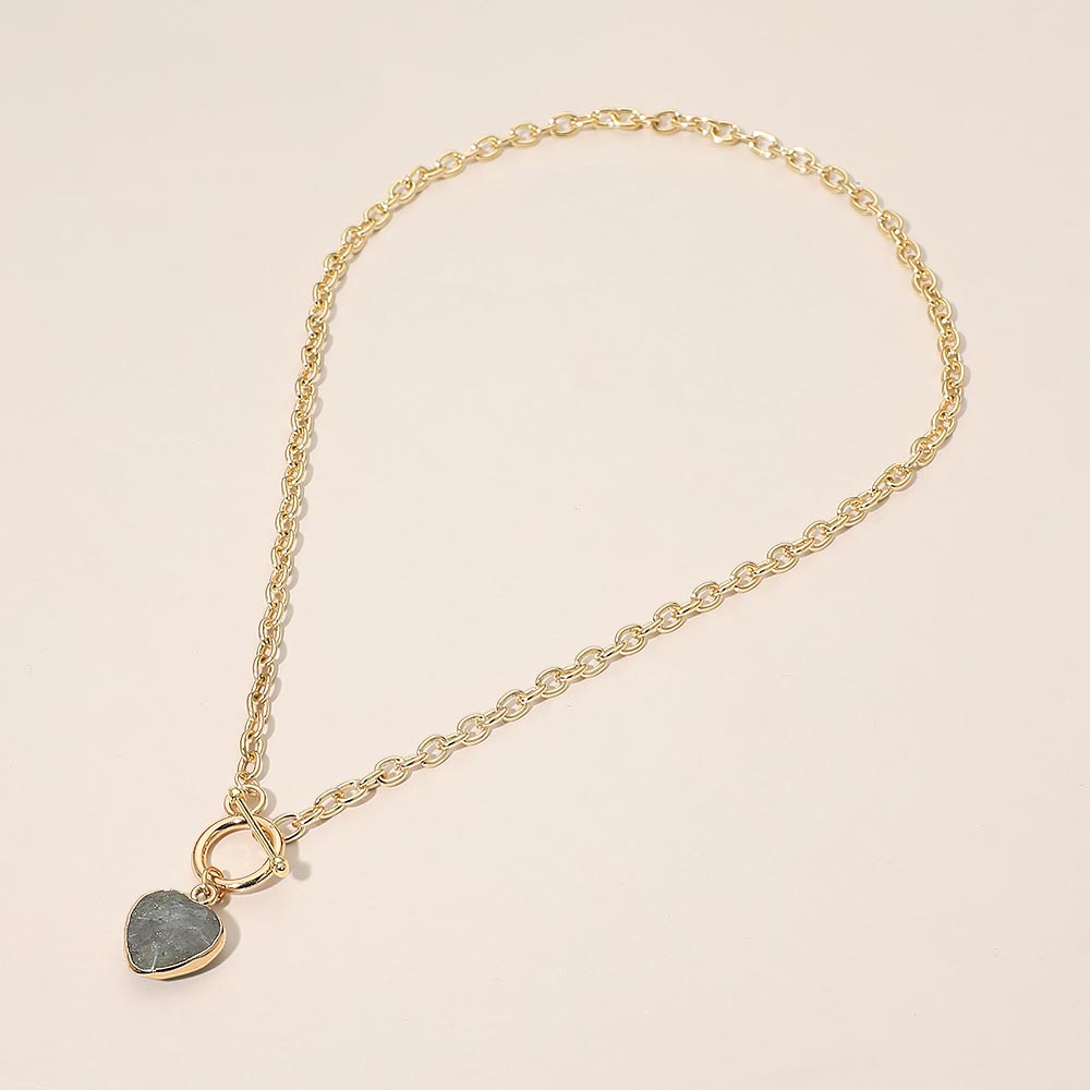 Madeline Love Gold, Gray Heart Charm Pendant Toggle Necklace - Necklaces - desc
