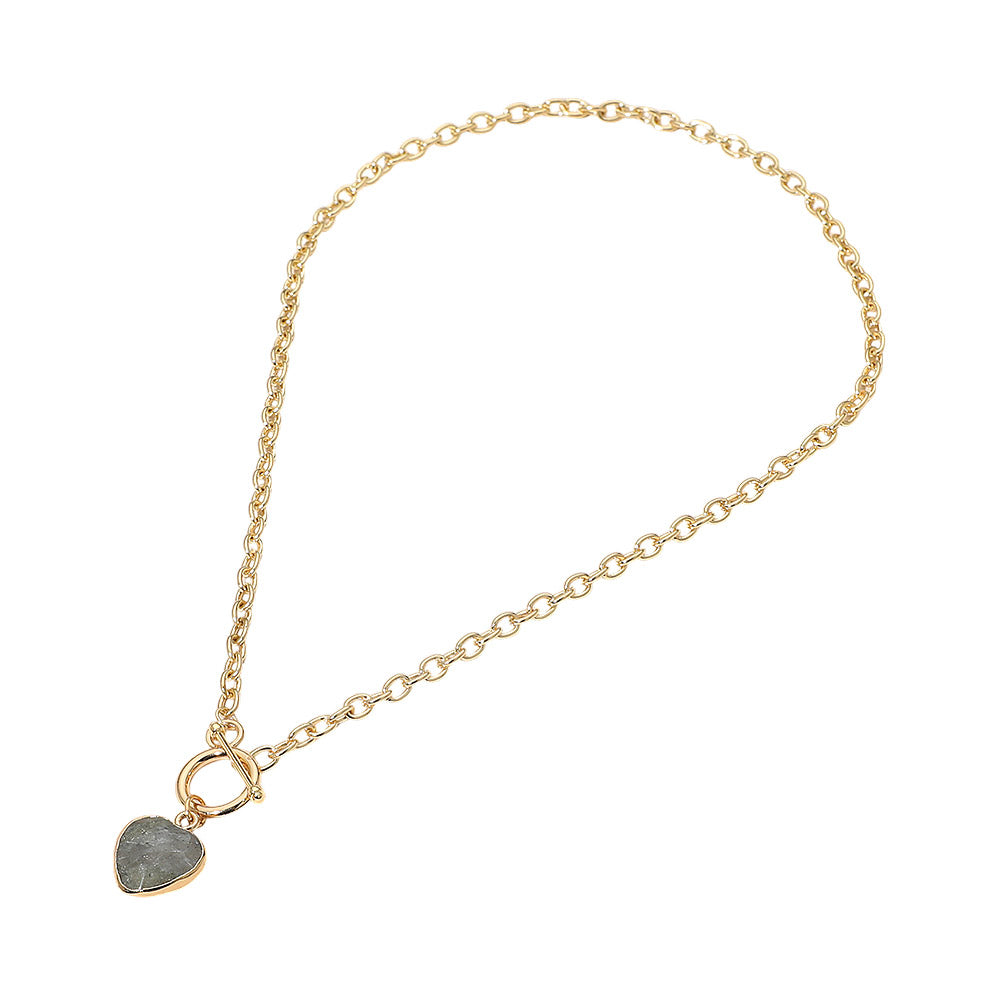Madeline Love Gold, Gray Heart Charm Pendant Toggle Necklace - Necklaces - extra