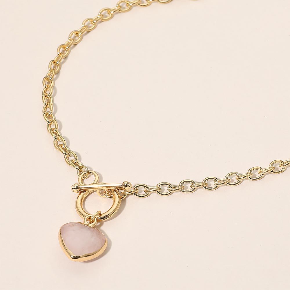 Madeline Love Gold, Rose Heart Charm Pendant Toggle Necklace - Necklaces