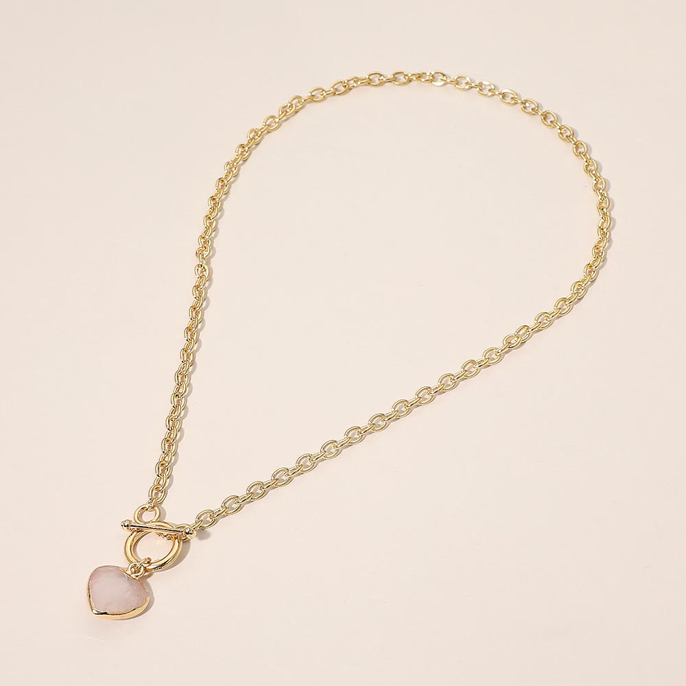 Madeline Love Gold, Rose Heart Charm Pendant Toggle Necklace - Necklaces - desc