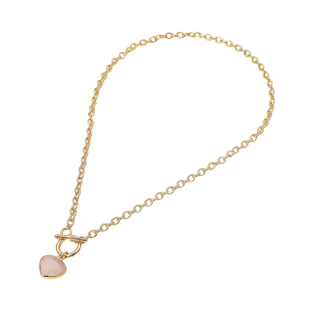 Madeline Love Gold, Rose Heart Charm Pendant Toggle Necklace - Necklaces - extra