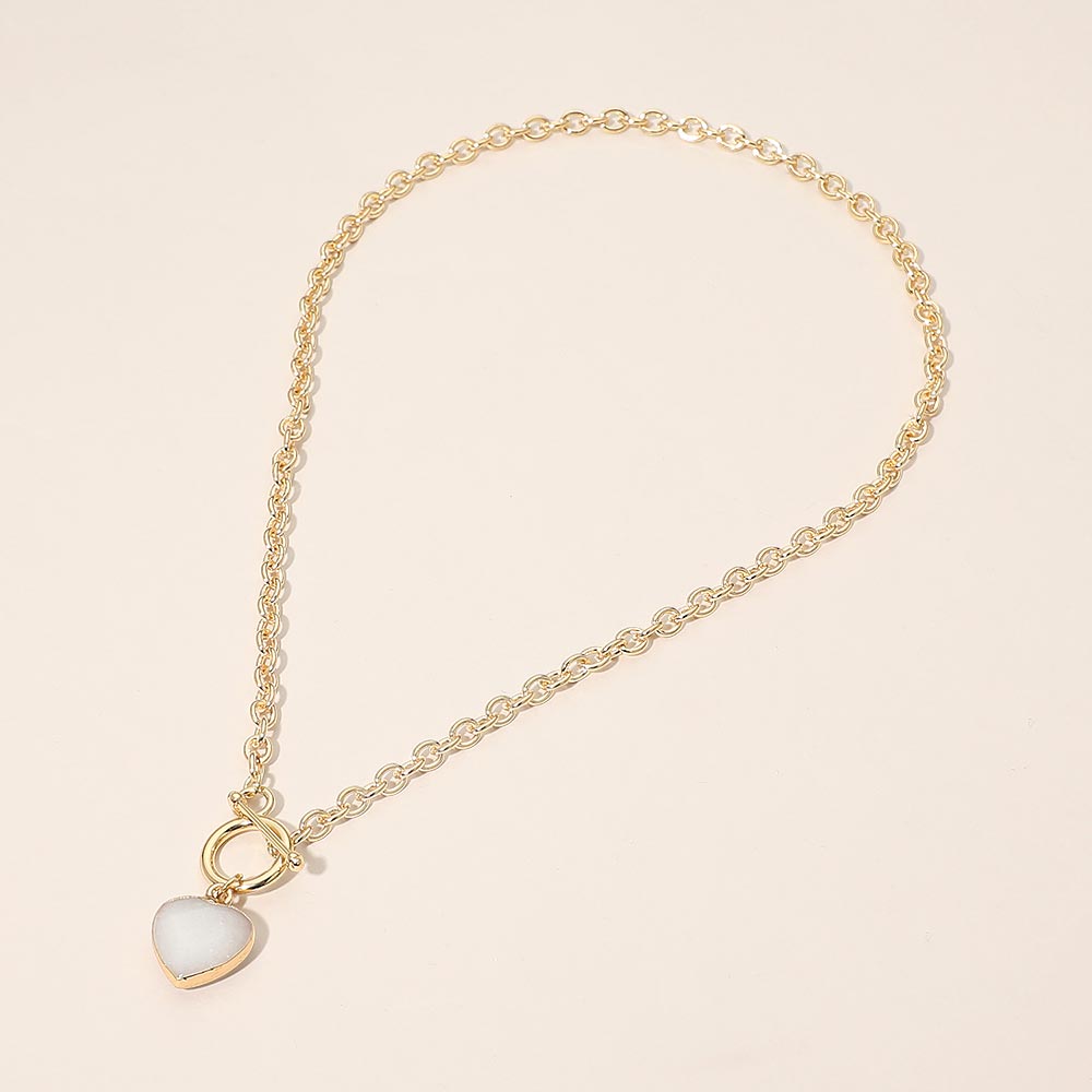 Madeline Love Gold, White Heart Charm Pendant Toggle Necklace - Necklaces - desc