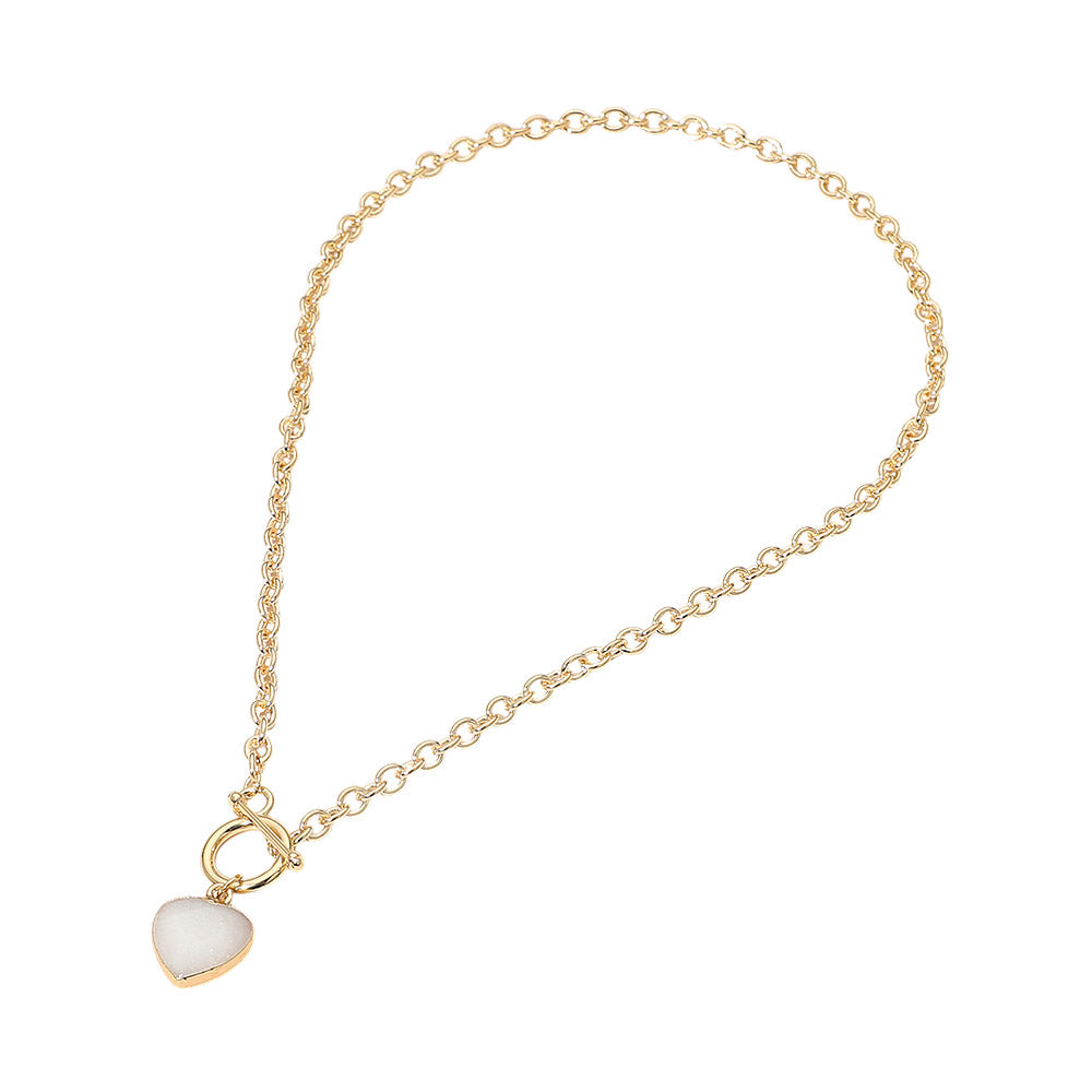 Madeline Love Gold, White Heart Charm Pendant Toggle Necklace - Necklaces - extra