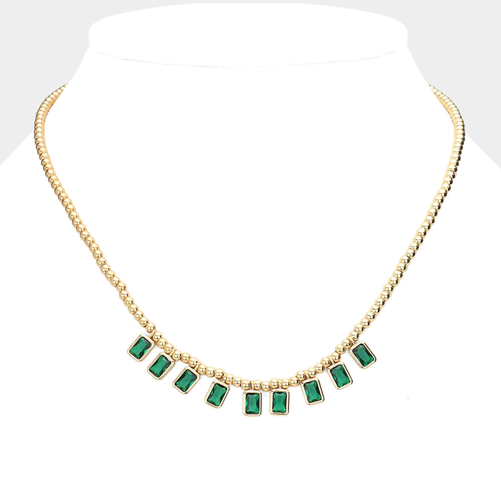 Madeline Love Emerald, Gold Rectangle Stone Necklace - Necklaces