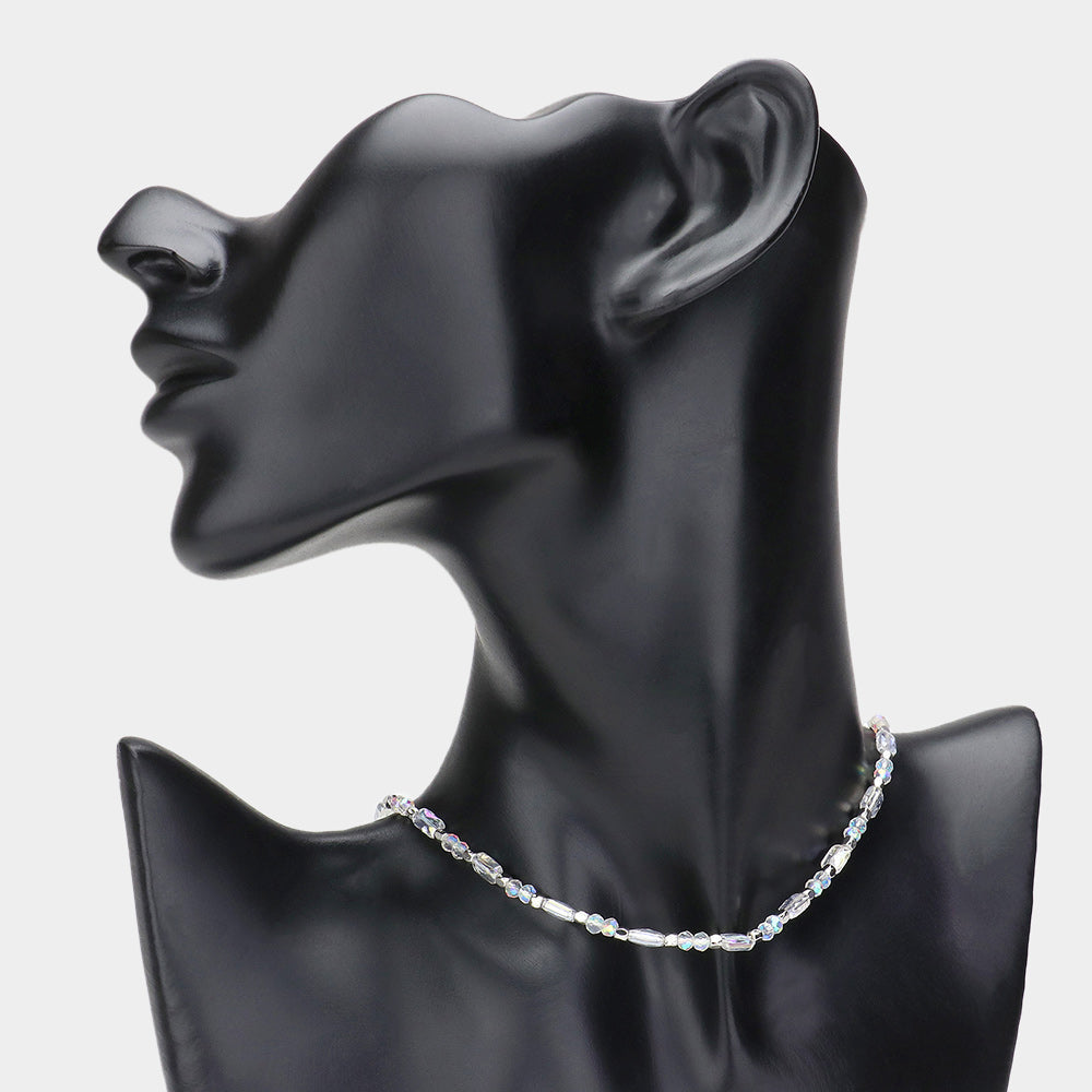 Madeline Love AB, Clear, Rhodium Assorted Beaded Necklace
